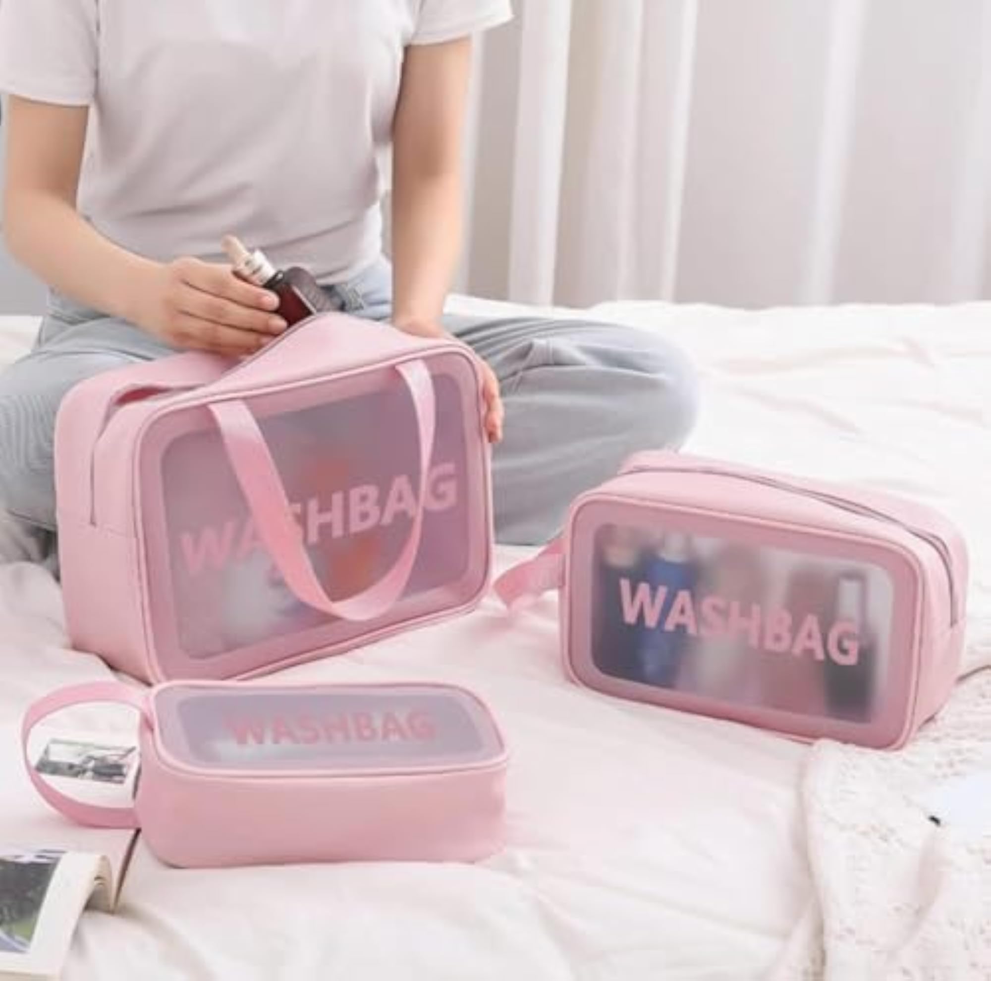 3 Pcs Clear Makeup Pouch Set, Waterproof Cosmetic Organizers